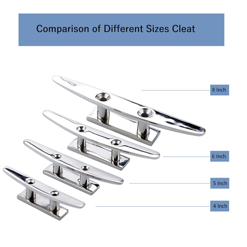 Thorn Boat Cleat 8 Inch Marine Dock Cleats 316 Stainless Steel Flat Top (8-in,2-pack) - Image 4